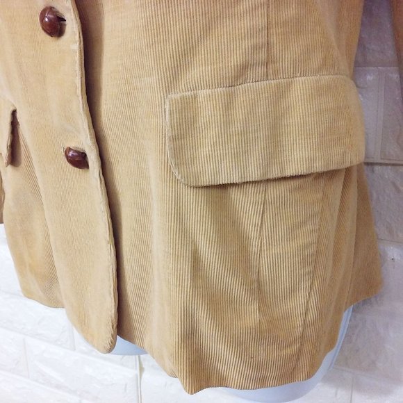 Vintage 70s Corduroy Blazer 3-Button Jacket S(6/8) Pockets Urban Preppy Tan - Picture 6 of 10